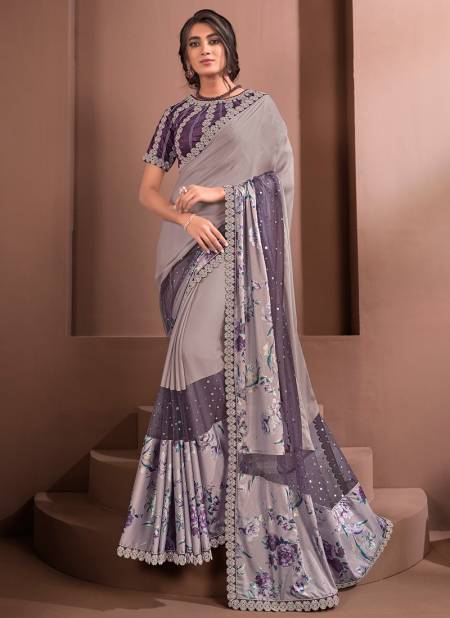 Lavender Colour NORITA ROYAL RAISSA Party Festive Wear Silk georgette Embroidered Saree With Stitched Blouse 41012